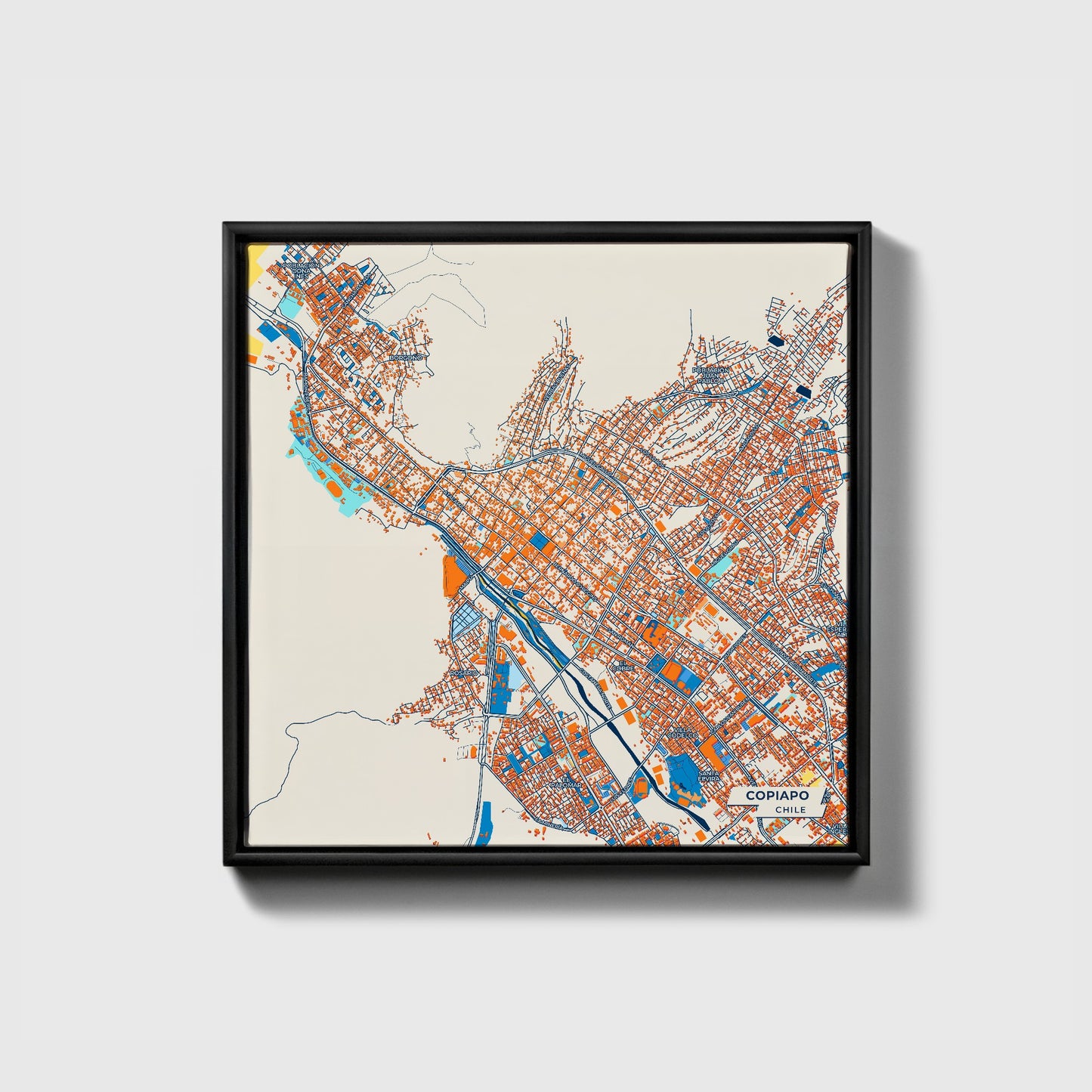 Copiapo Chile Colorful City Map Canvas Print • Black Framed