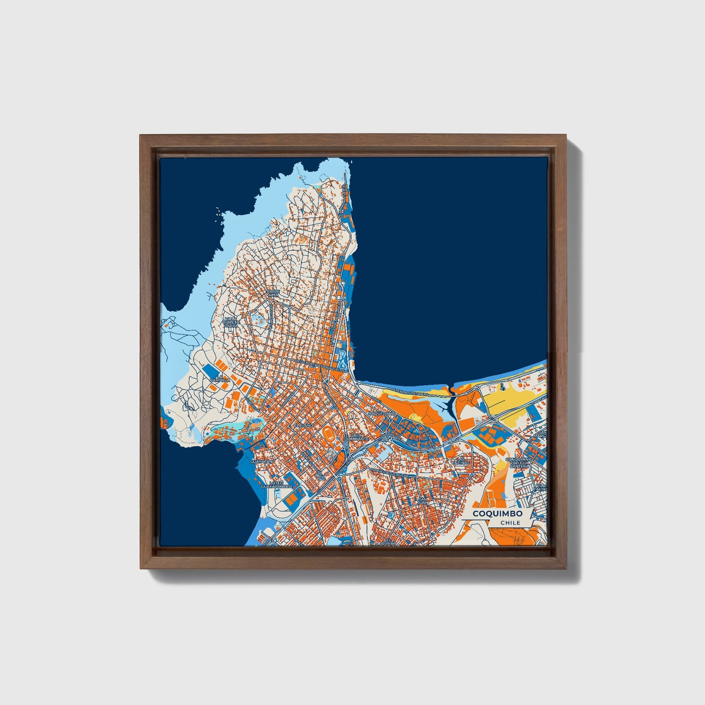 Coquimbo Chile Colorful City Map Canvas Print • Dark Wooden Framed