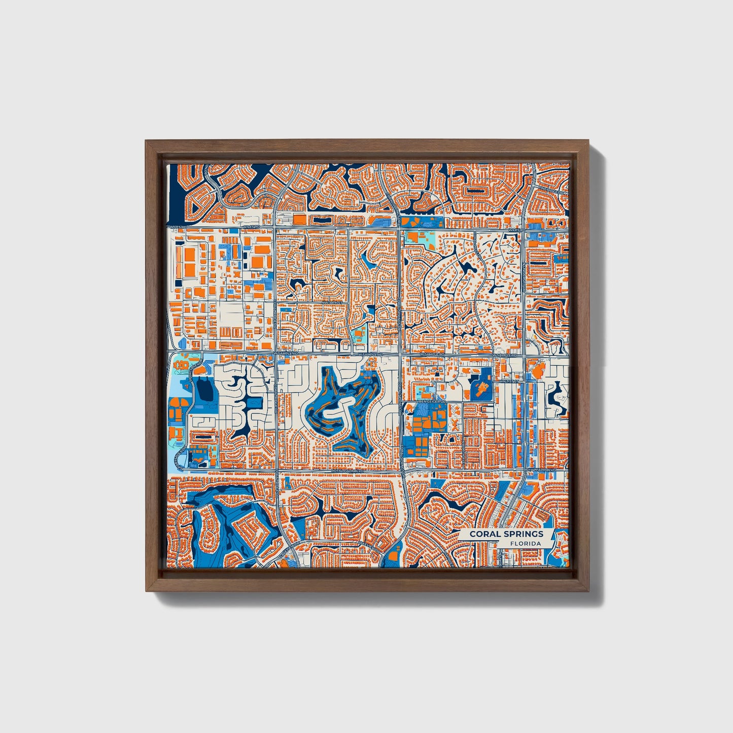 Coral Springs Florida Colorful City Map Canvas Print • Dark Wooden Framed