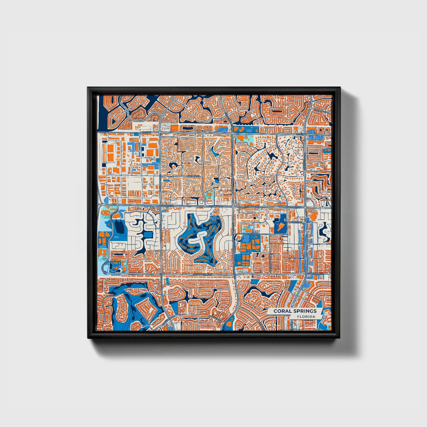 Coral Springs Florida Colorful City Map Canvas Print • Black Framed