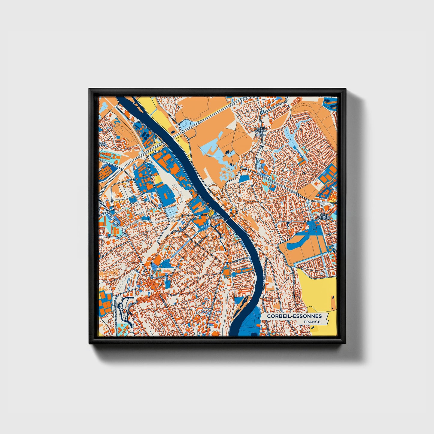 Corbeil-Essonnes France Colorful City Map Canvas Print • Black Framed