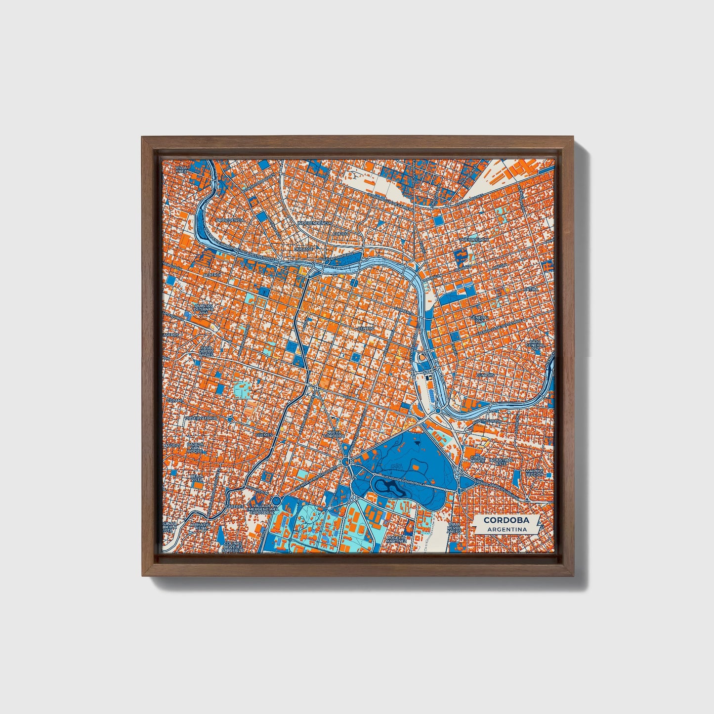 Cordoba Argentina Colorful City Map Canvas Print • Dark Wooden Framed