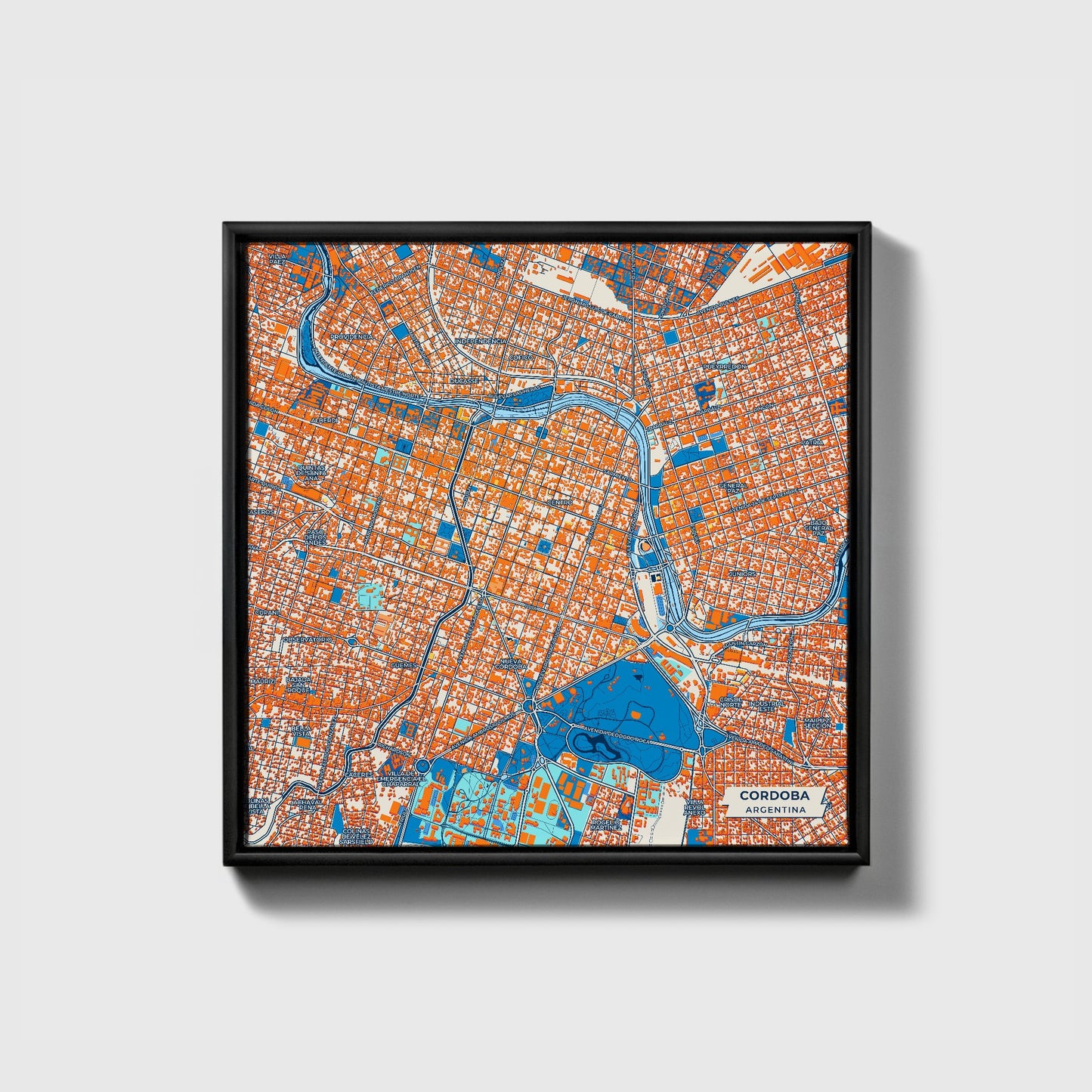 Cordoba Argentina Colorful City Map Canvas Print • Black Framed
