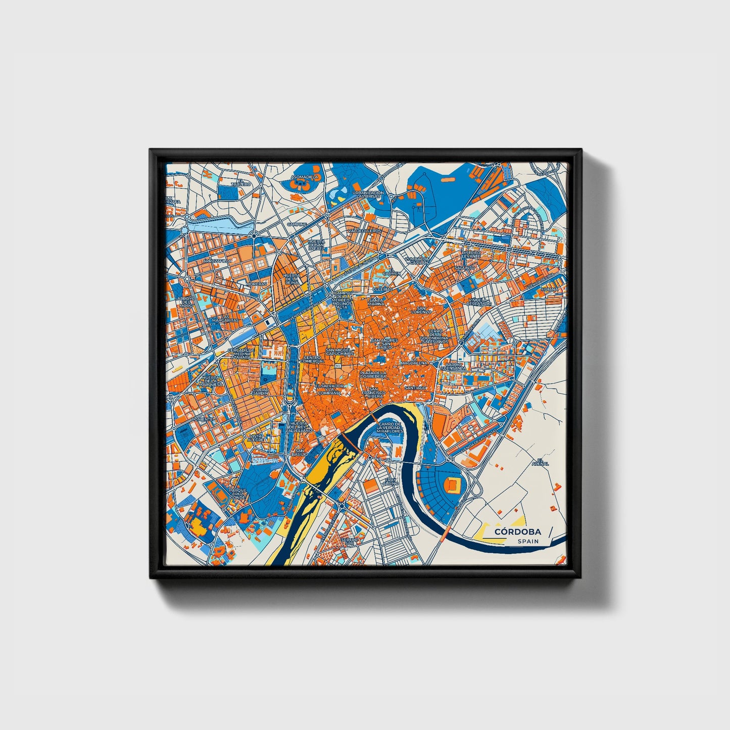 Córdoba Spain Colorful City Map Canvas Print • Black Framed