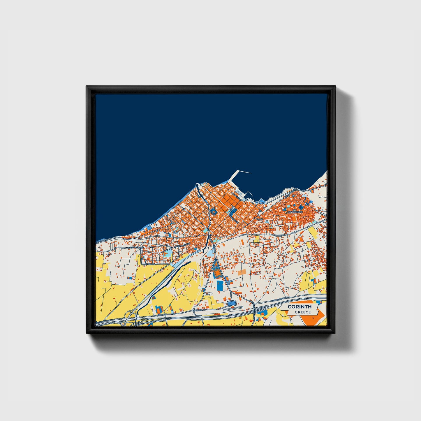 Κορινθος Greece Colorful City Map Canvas Print • Black Framed