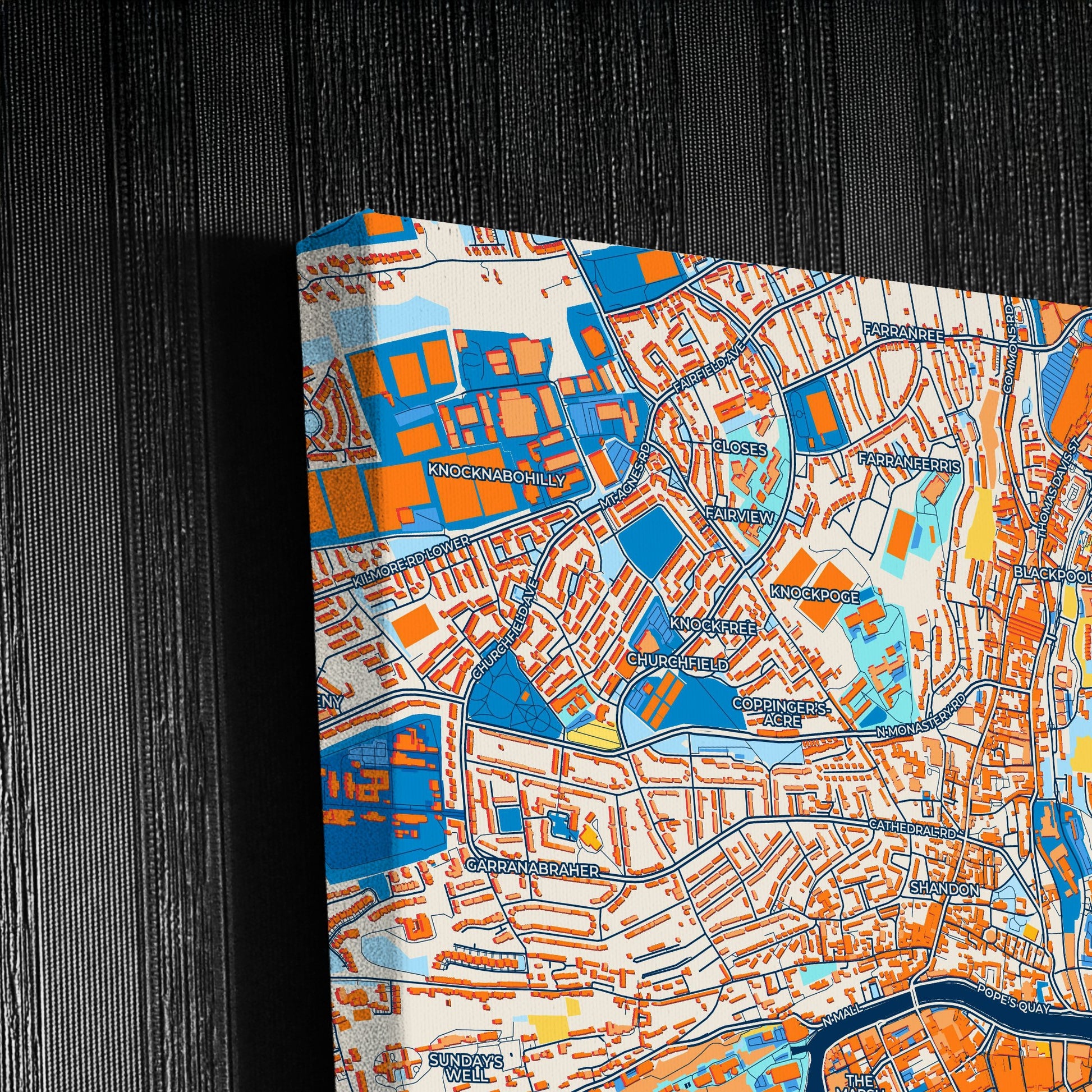 Cork Ireland Colorful City Map Canvas Print Detail