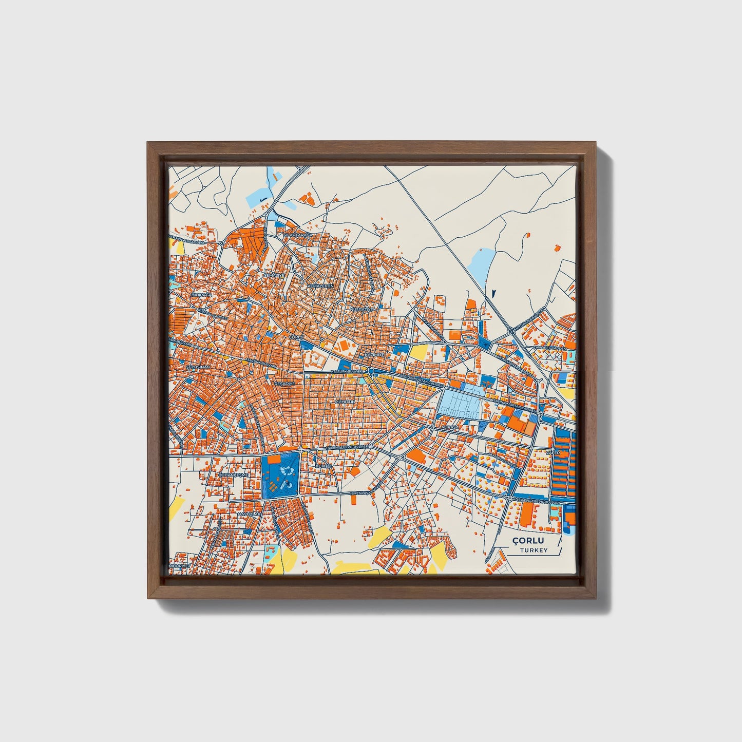 Çorlu Turkey Colorful City Map Canvas Print • Dark Wooden Framed