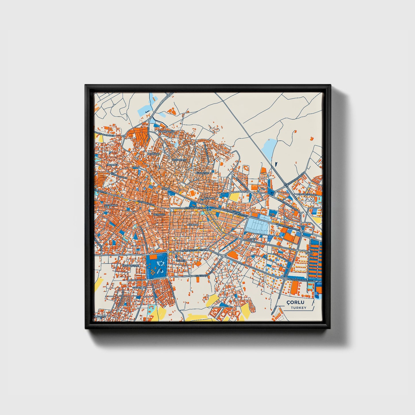 Çorlu Turkey Colorful City Map Canvas Print • Black Framed