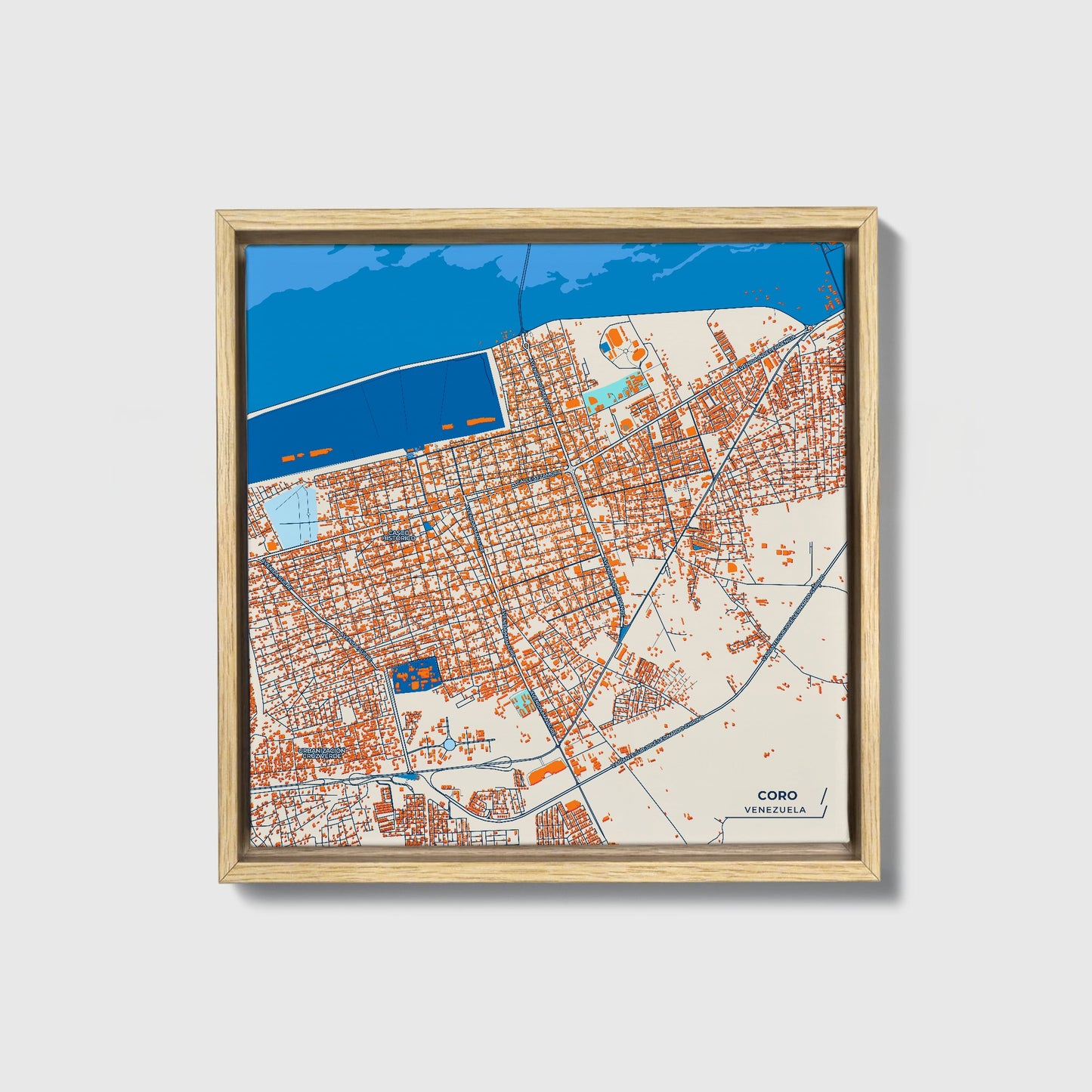 Coro Venezuela Colorful City Map Canvas Print • Natural Wooden Framed