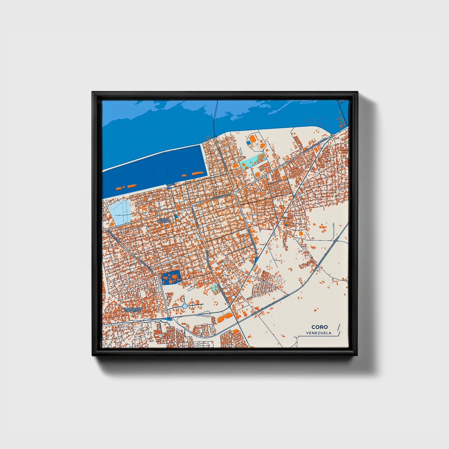 Coro Venezuela Colorful City Map Canvas Print • Black Framed