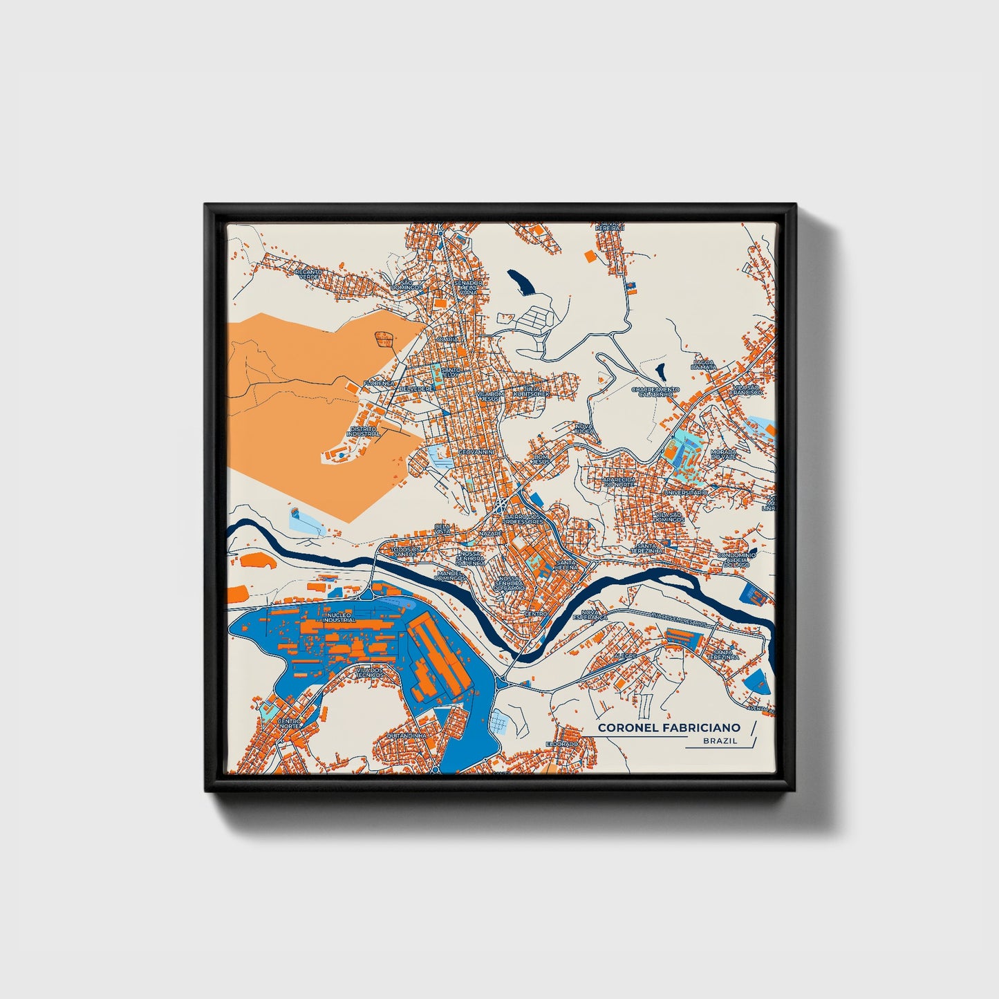 Coronel Fabriciano Brazil Colorful City Map Canvas Print • Black Framed