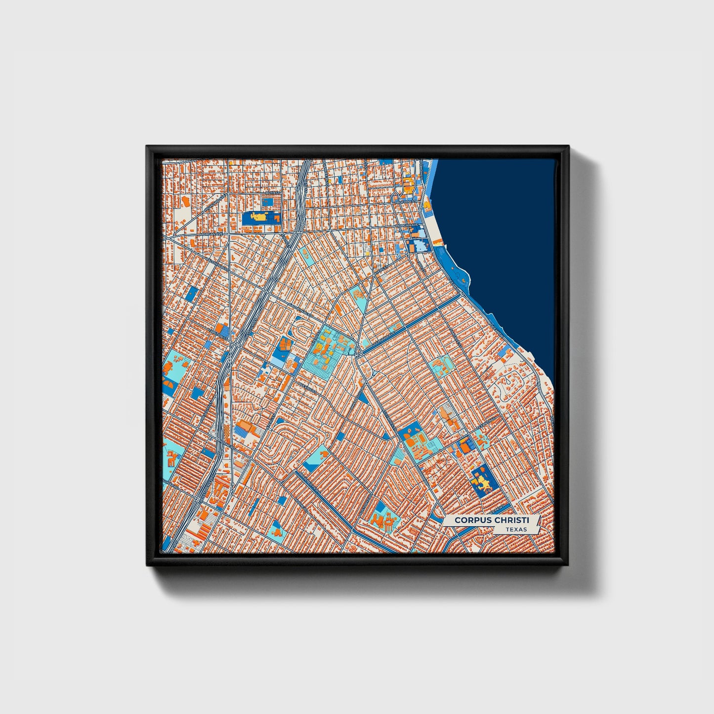 Corpus Christi Texas Colorful City Map Canvas Print • Black Framed