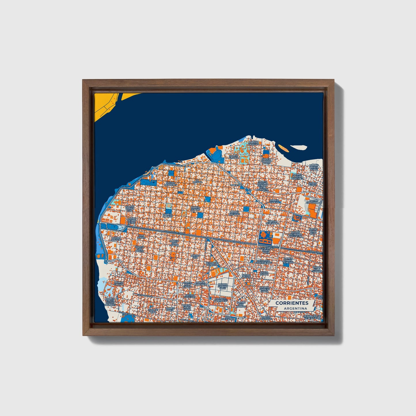 Corrientes Argentina Colorful City Map Canvas Print • Dark Wooden Framed