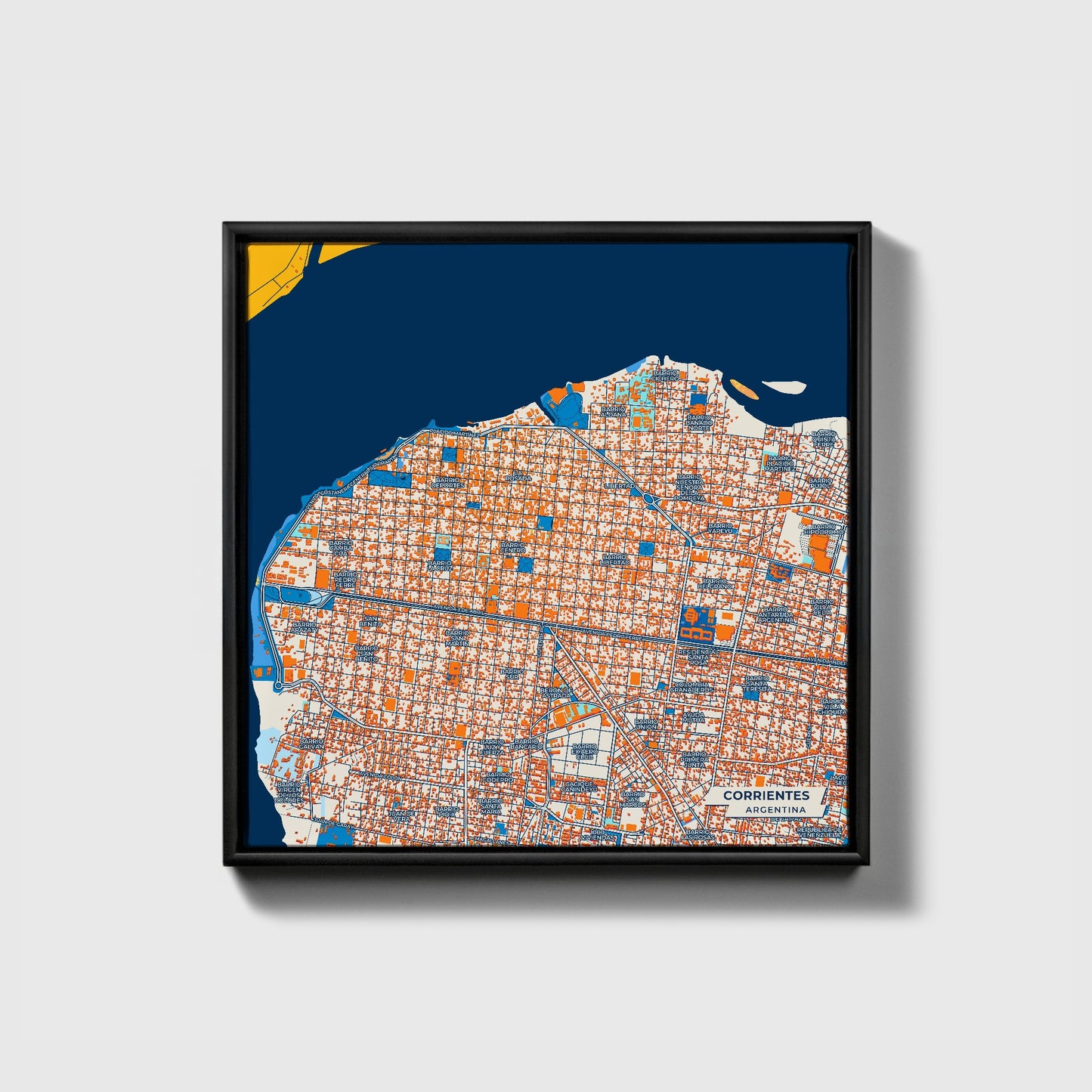 Corrientes Argentina Colorful City Map Canvas Print • Black Framed
