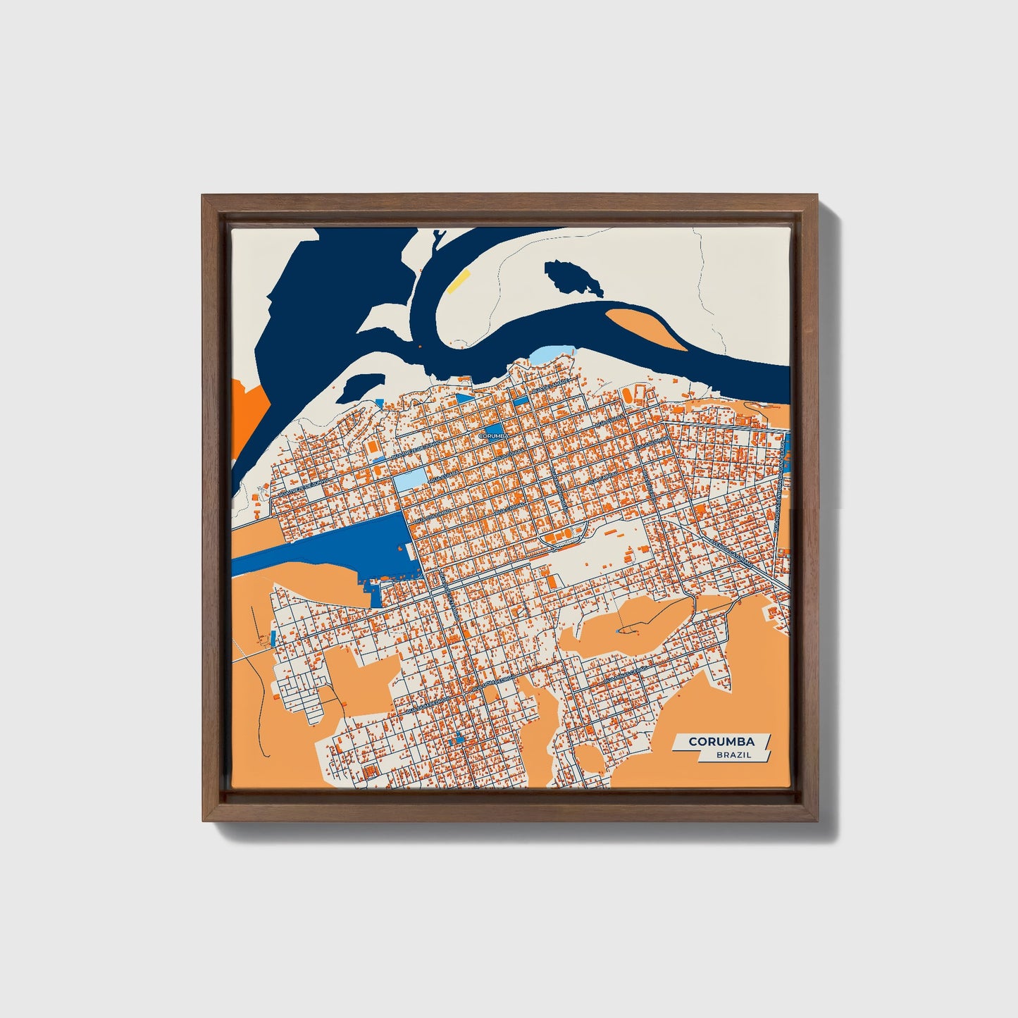 Corumba Brazil Colorful City Map Canvas Print • Dark Wooden Framed