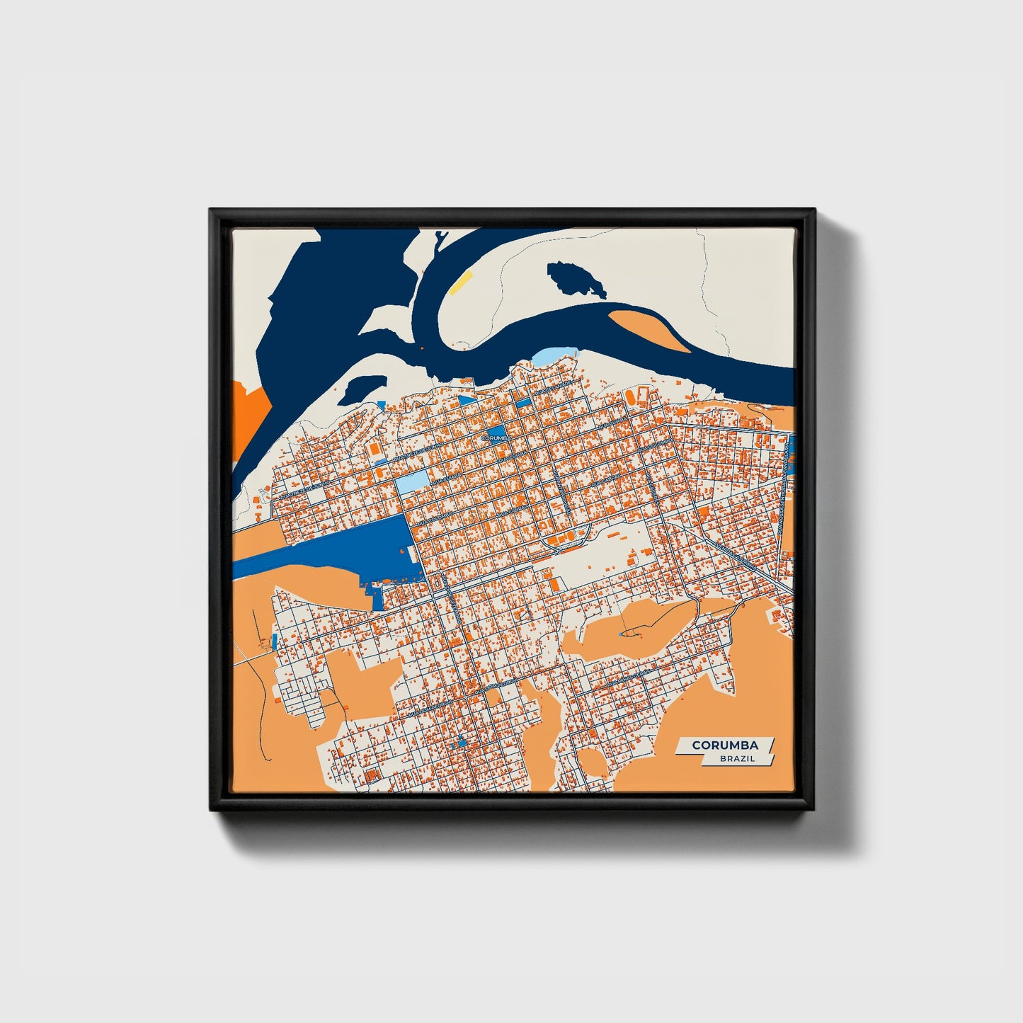 Corumba Brazil Colorful City Map Canvas Print • Black Framed