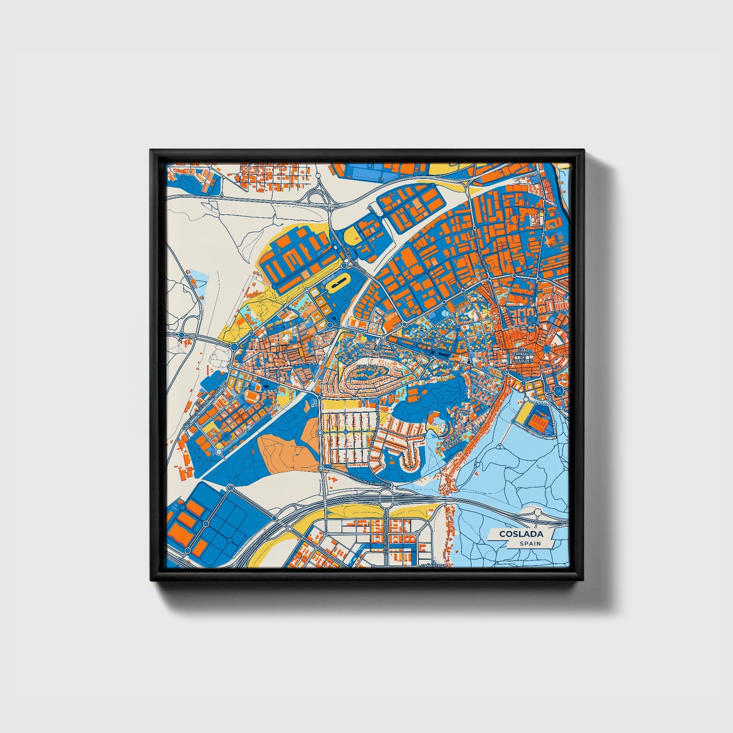 Coslada Spain Colorful City Map Canvas Print • Black Framed