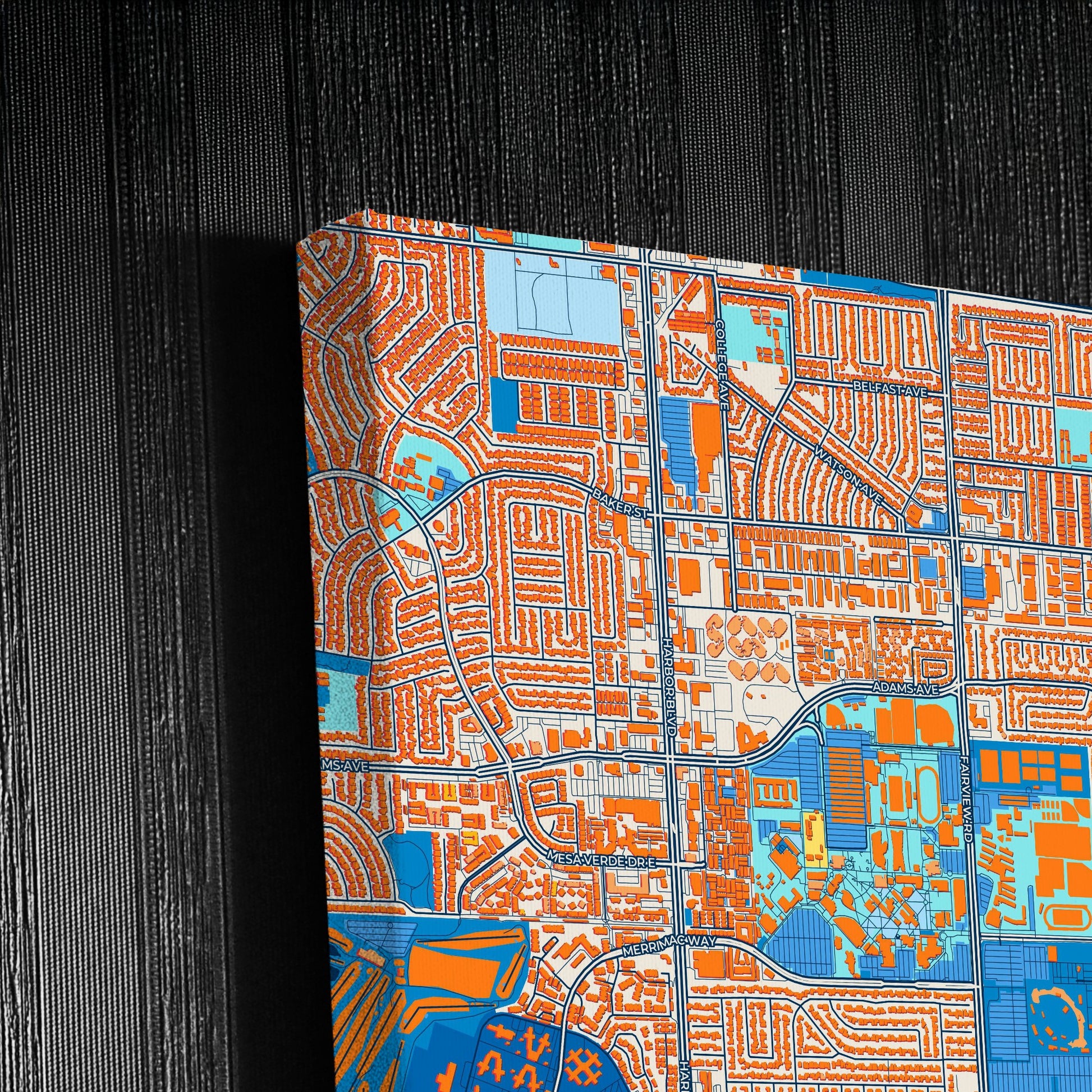 Costa Mesa California Colorful City Map Canvas Print Detail