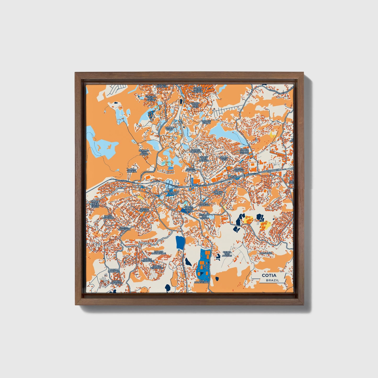 Cotia Brazil Colorful City Map Canvas Print • Dark Wooden Framed