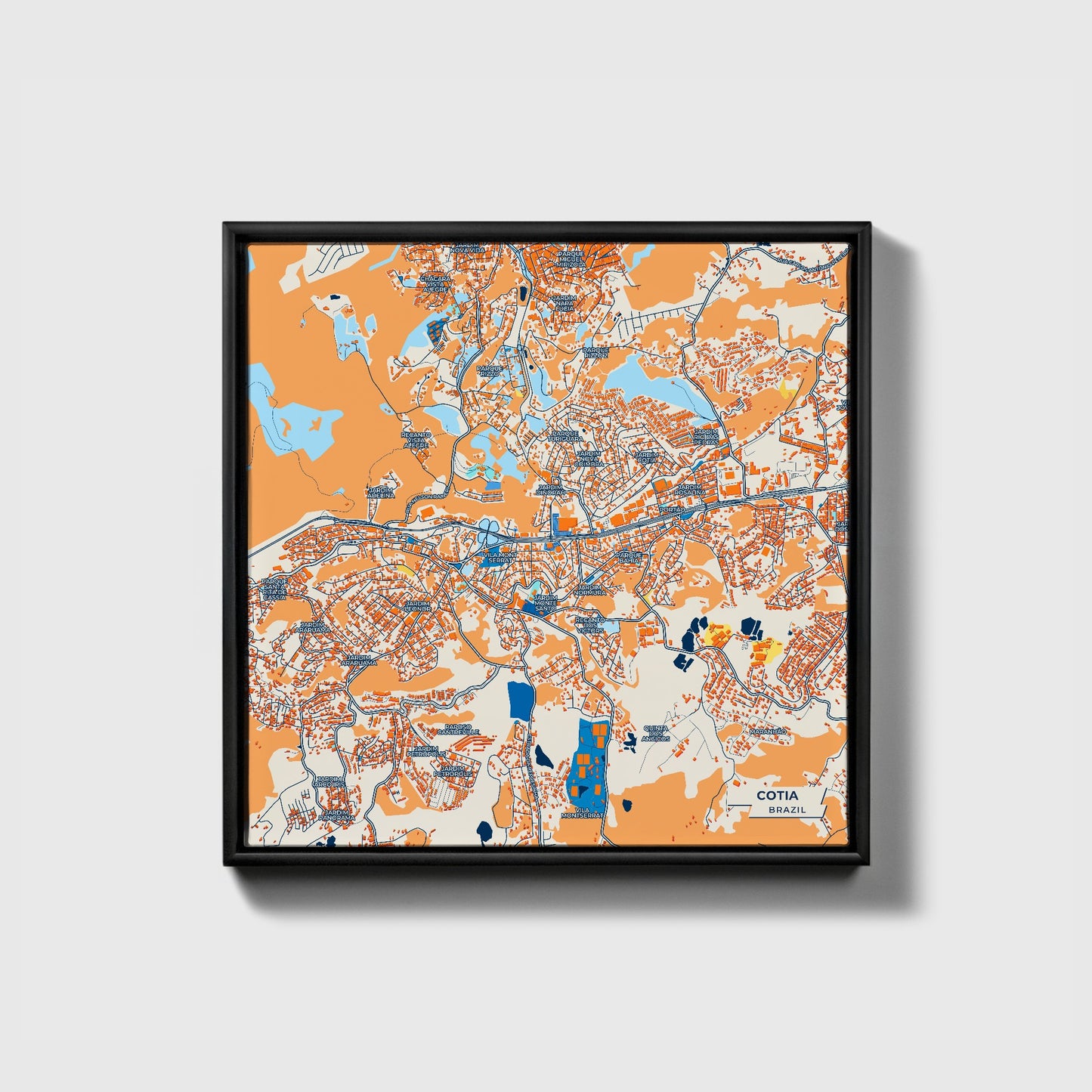 Cotia Brazil Colorful City Map Canvas Print • Black Framed