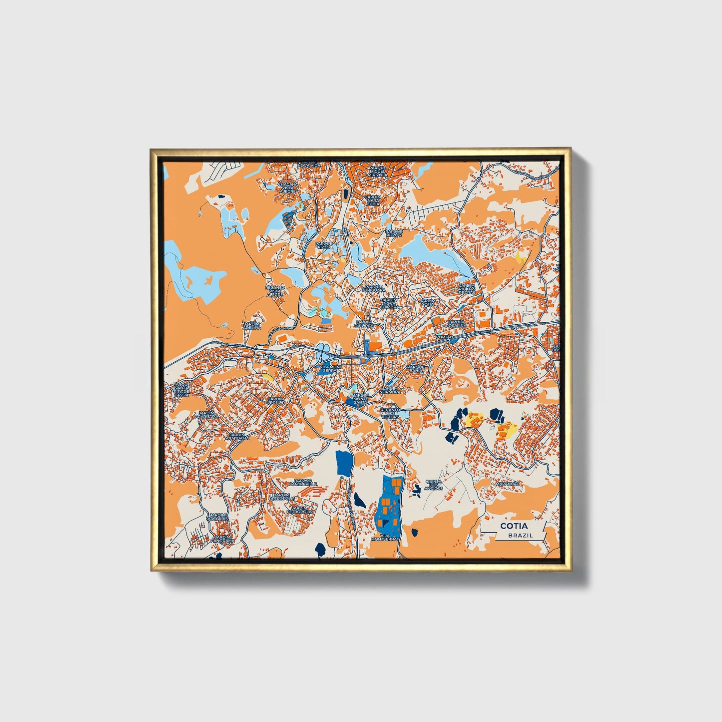 Cotia Brazil Colorful City Map Canvas Print • Gold Framed