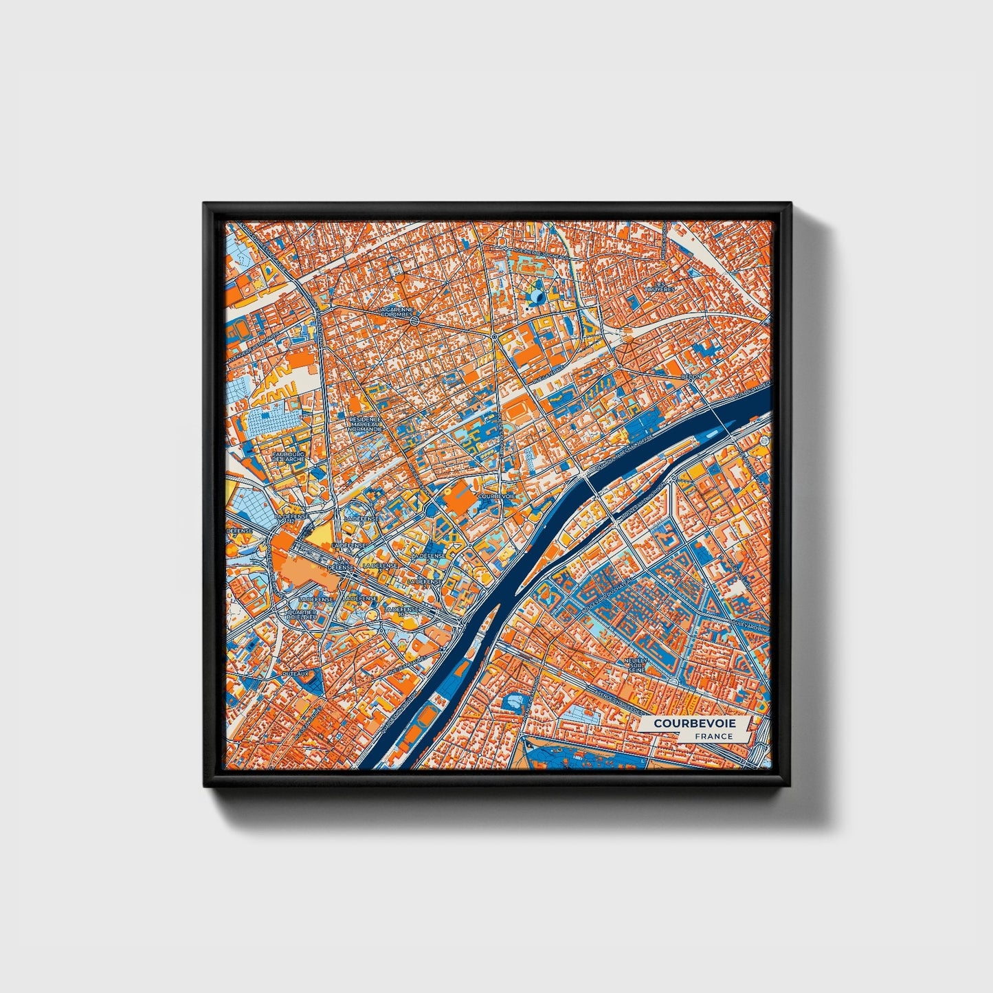 Courbevoie France Colorful City Map Canvas Print • Black Framed