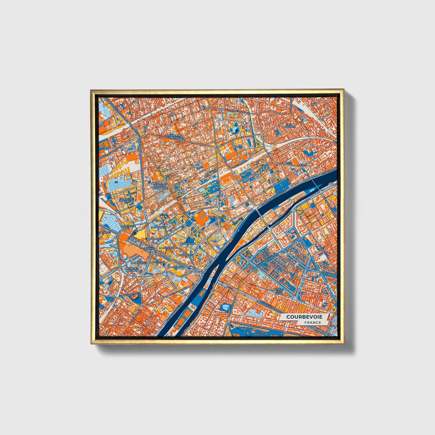 Courbevoie France Colorful City Map Canvas Print • Gold Framed