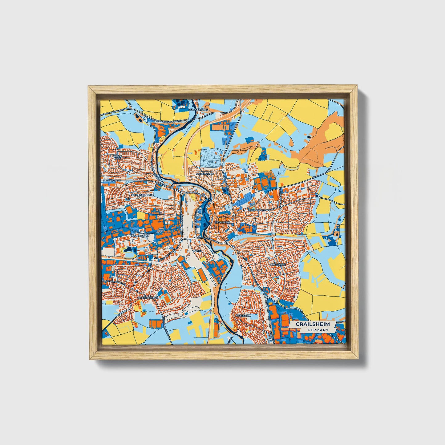 Crailsheim Germany Colorful City Map Canvas Print • Natural Wooden Framed