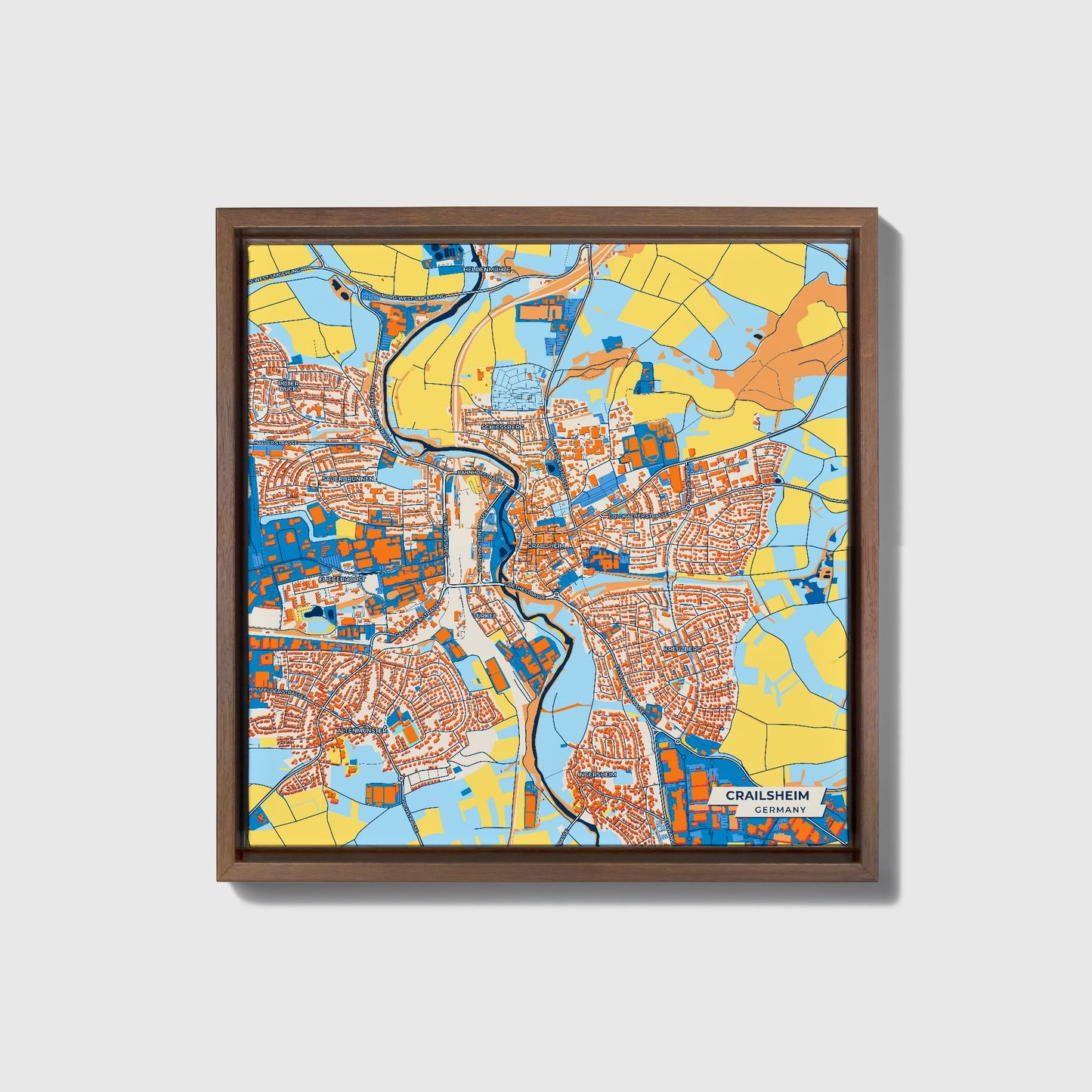 Crailsheim Germany Colorful City Map Canvas Print • Dark Wooden Framed