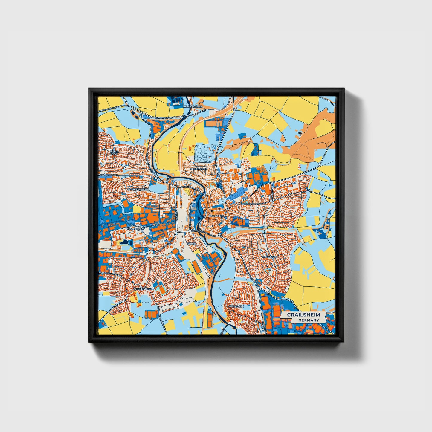 Crailsheim Germany Colorful City Map Canvas Print • Black Framed