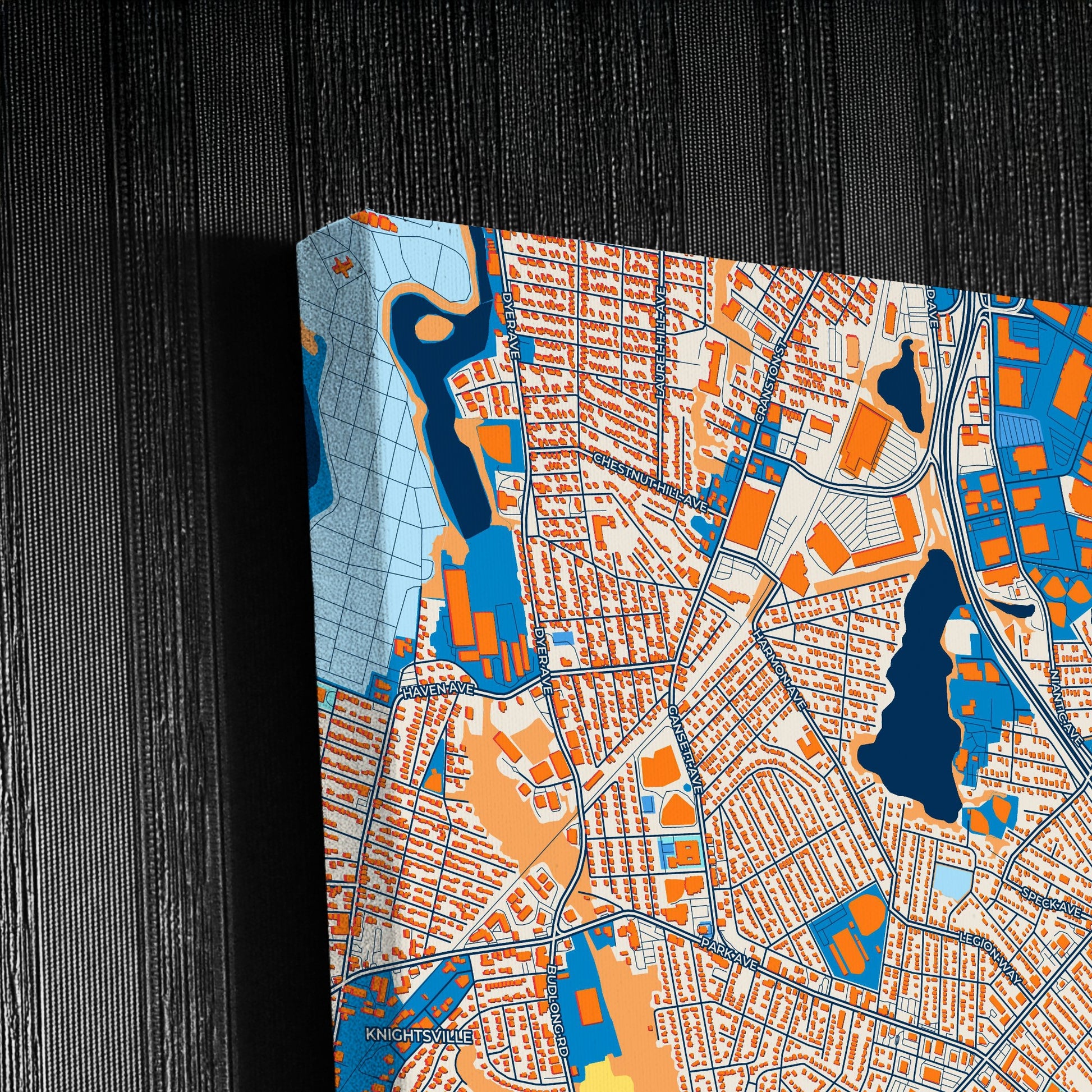 Cranston Rhode Island Colorful City Map Canvas Print Detail