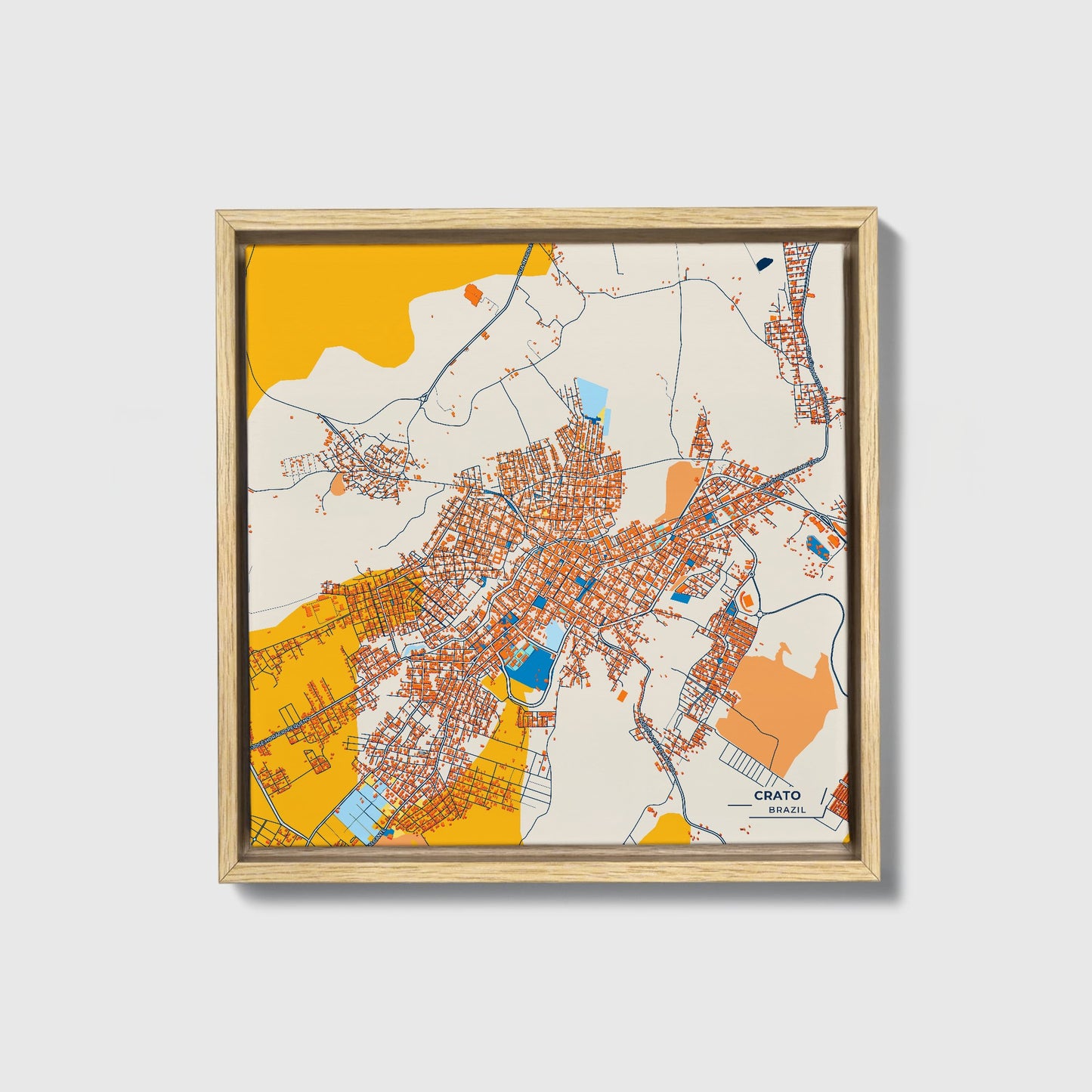 Crato Brazil Colorful City Map Canvas Print • Natural Wooden Framed