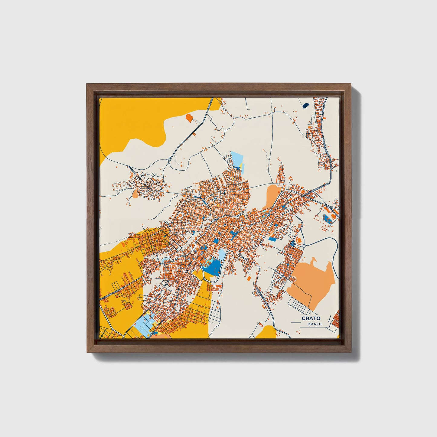 Crato Brazil Colorful City Map Canvas Print • Dark Wooden Framed
