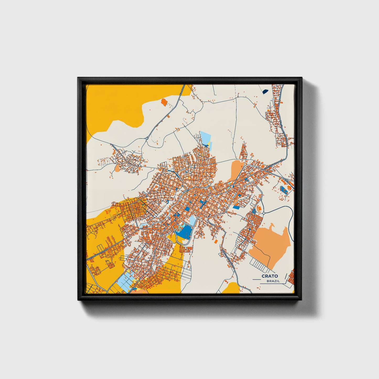 Crato Brazil Colorful City Map Canvas Print • Black Framed
