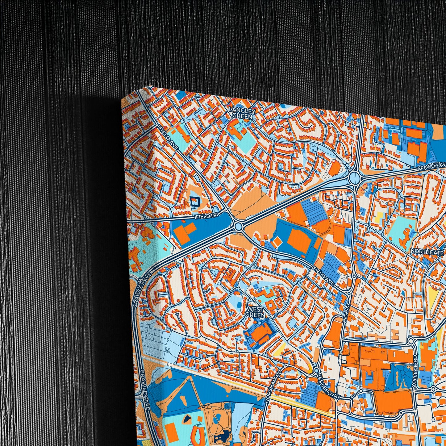 Crawley England Colorful City Map Canvas Print Detail