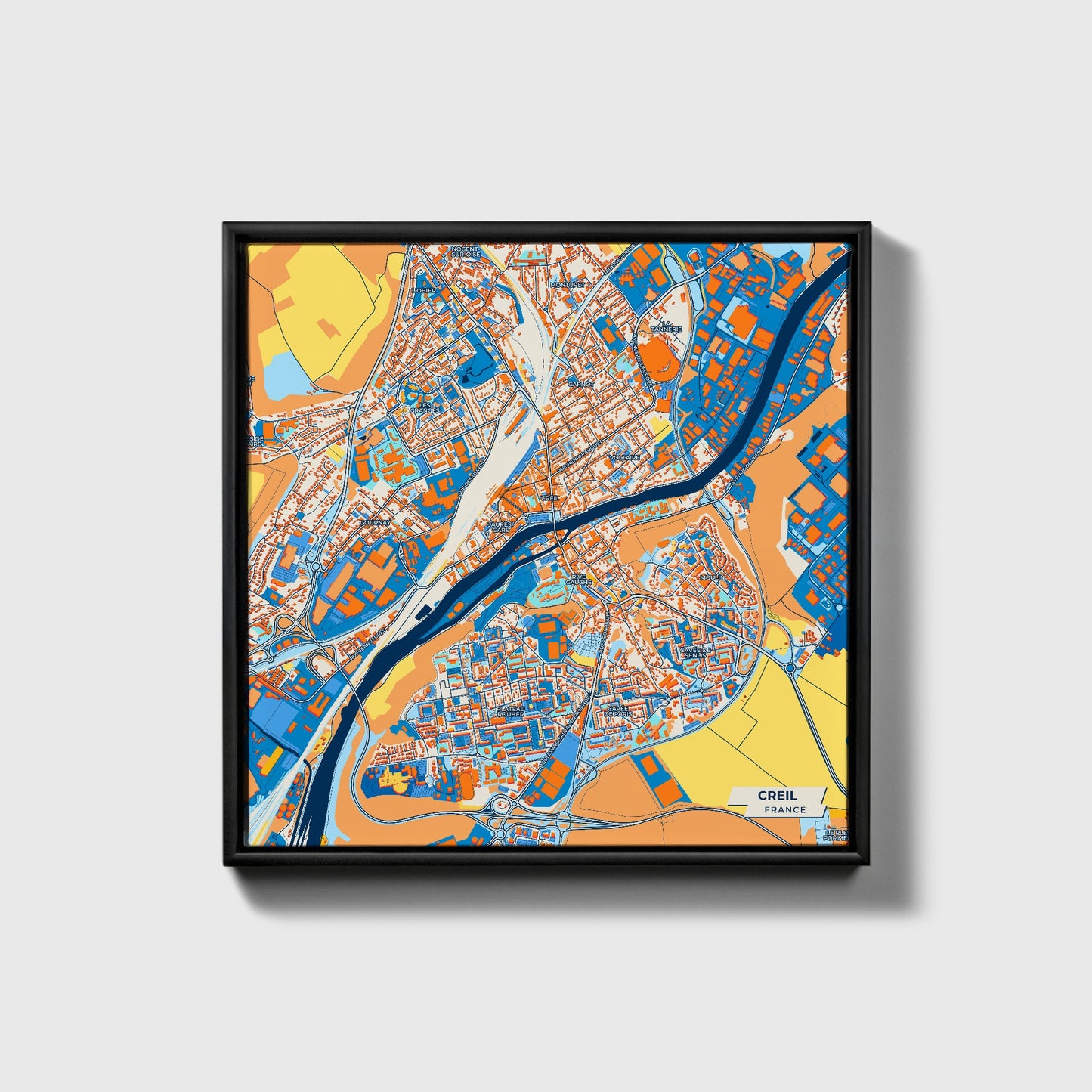 Creil France Colorful City Map Canvas Print • Black Framed
