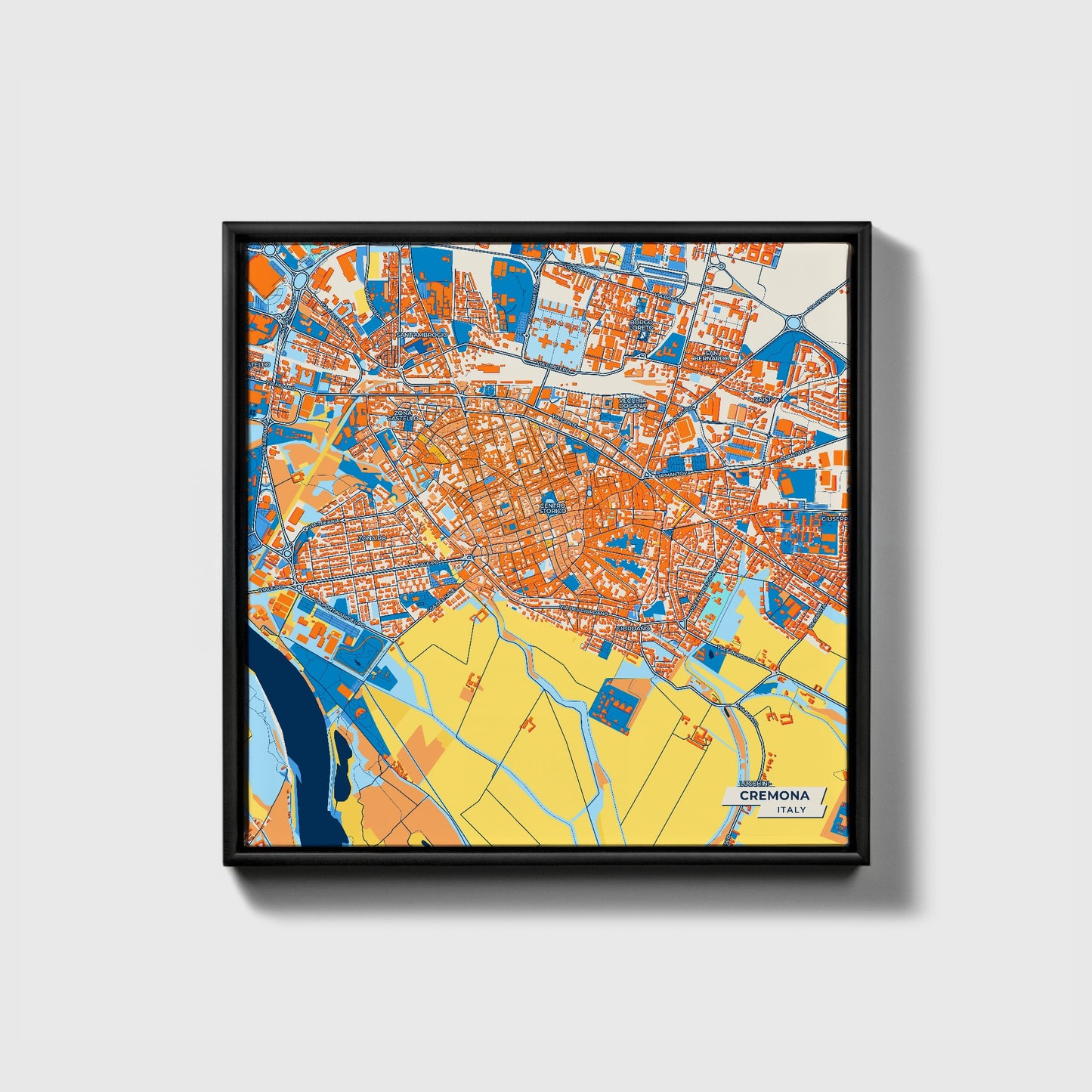 Cremona Italy Colorful City Map Canvas Print • Black Framed