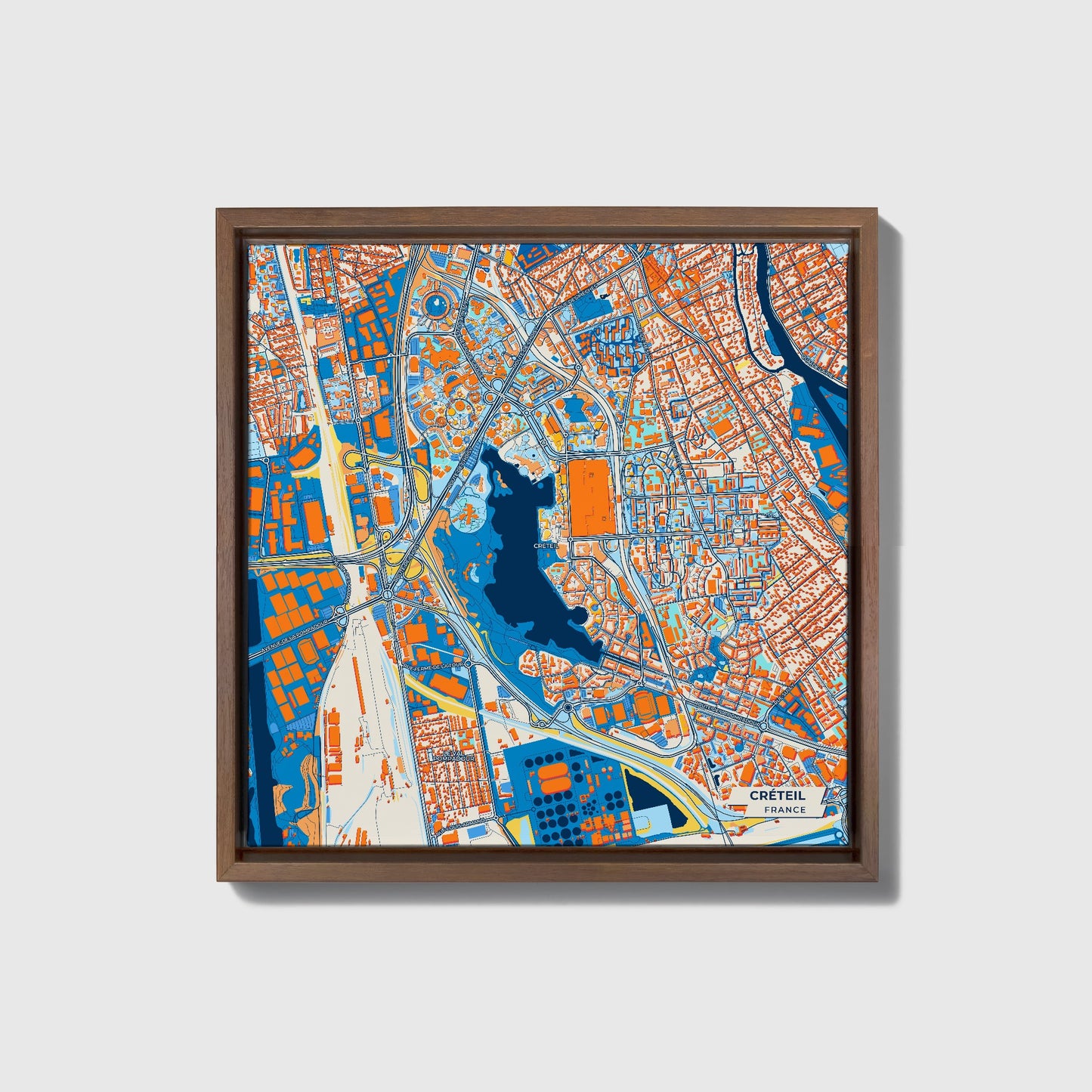 Créteil France Colorful City Map Canvas Print • Dark Wooden Framed
