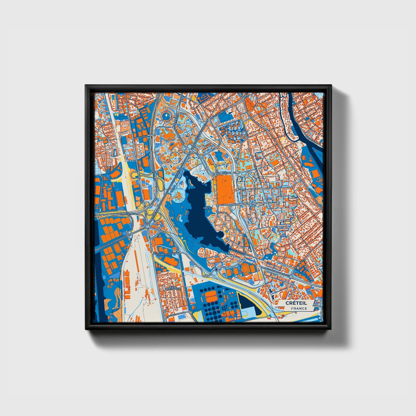 Créteil France Colorful City Map Canvas Print • Black Framed