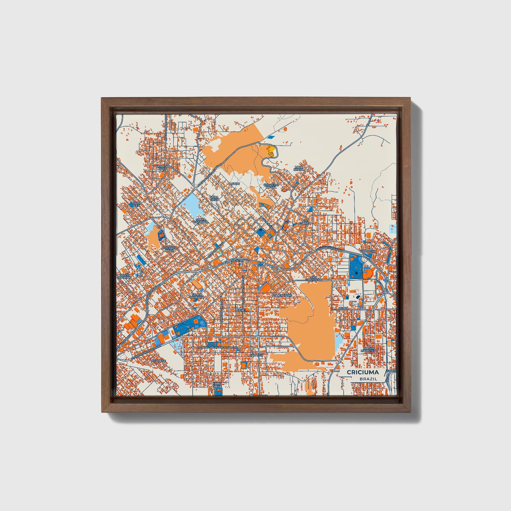 Criciuma Brazil Colorful City Map Canvas Print • Dark Wooden Framed