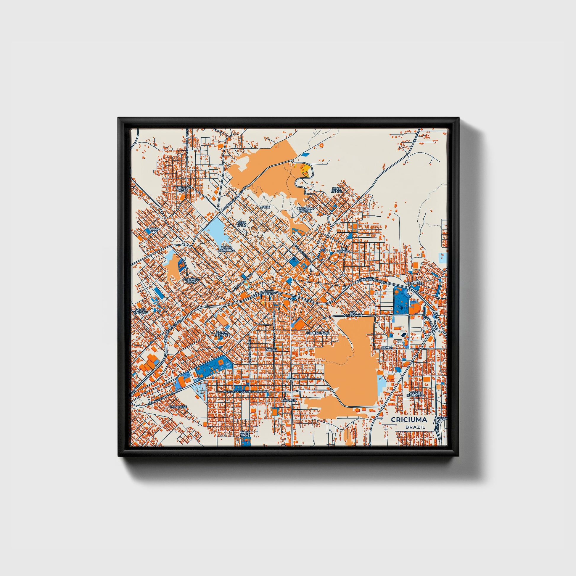Criciuma Brazil Colorful City Map Canvas Print • Black Framed