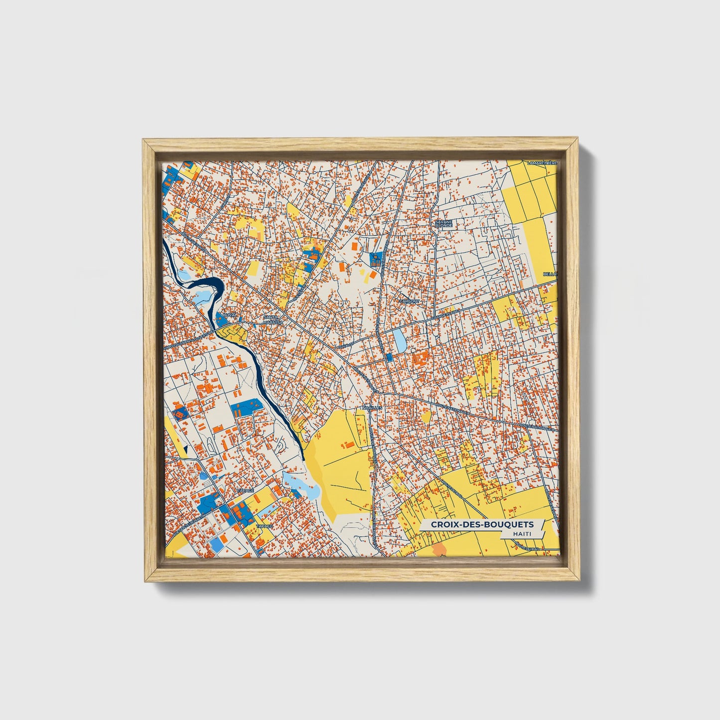Croix-Des-Bouquets Haiti Colorful City Map Canvas Print • Natural Wooden Framed