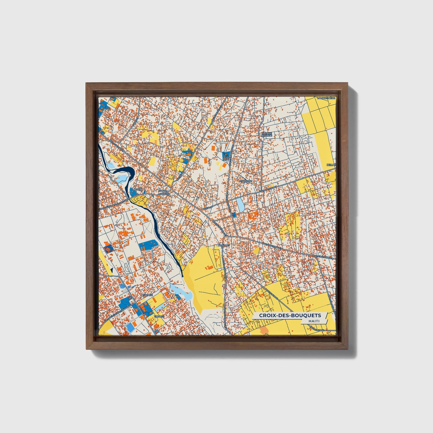 Croix-Des-Bouquets Haiti Colorful City Map Canvas Print • Dark Wooden Framed