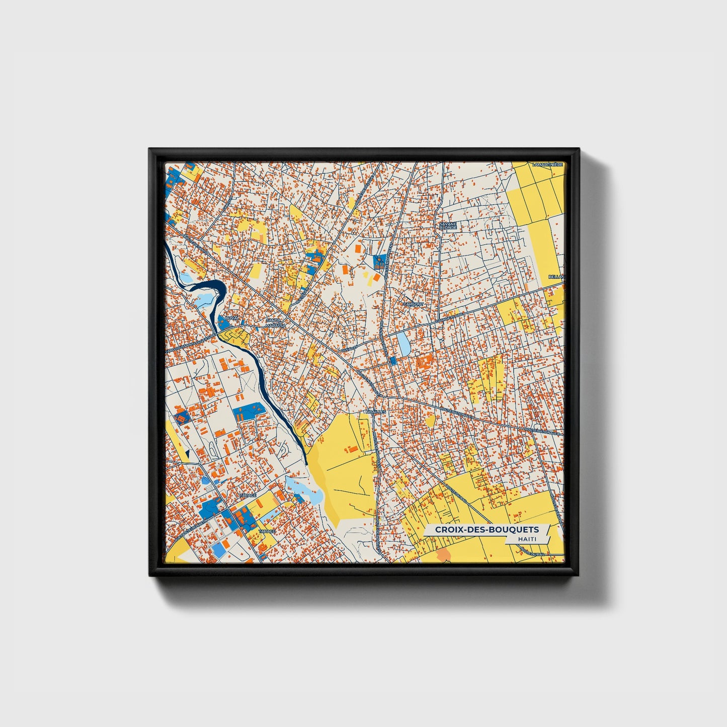 Croix-Des-Bouquets Haiti Colorful City Map Canvas Print • Black Framed