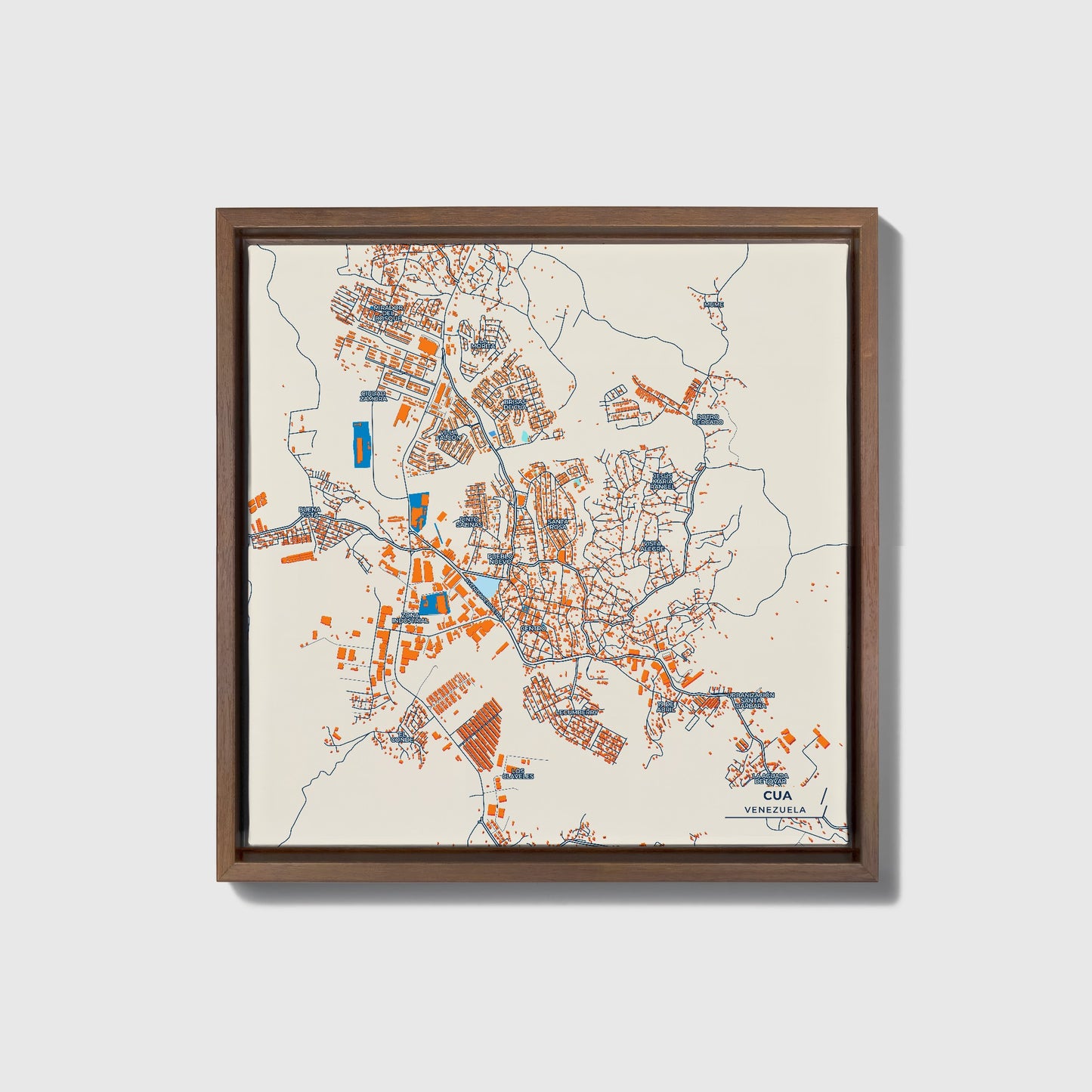 Cua Venezuela Colorful City Map Canvas Print • Dark Wooden Framed