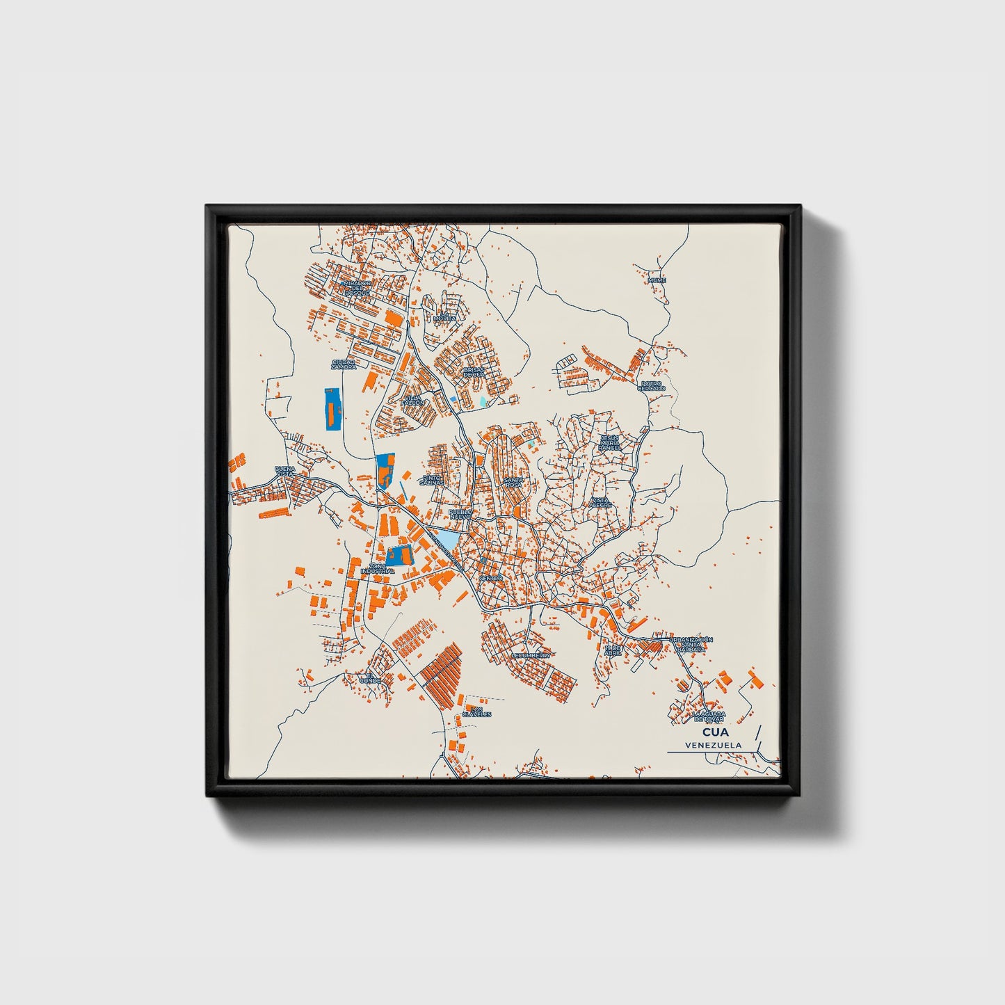 Cua Venezuela Colorful City Map Canvas Print • Black Framed