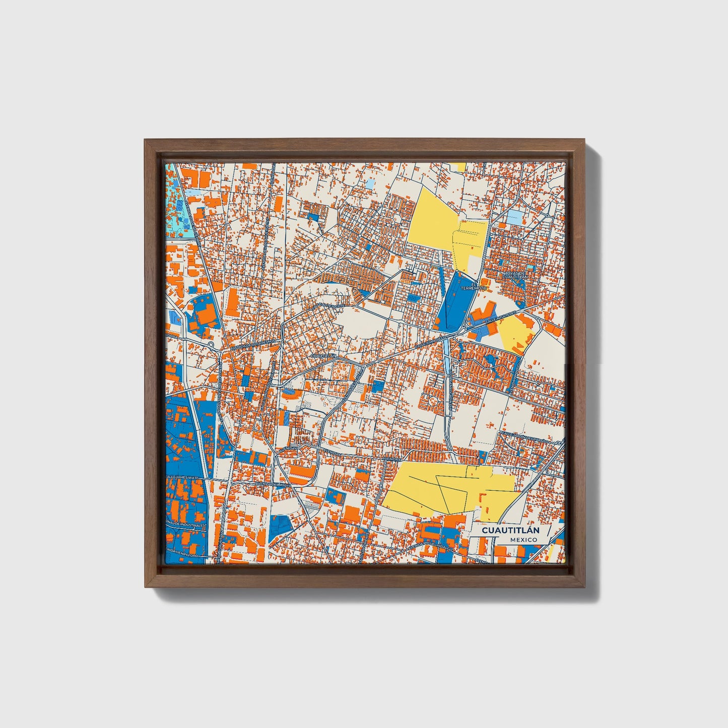 Cuautitlán Mexico Colorful City Map Canvas Print • Dark Wooden Framed