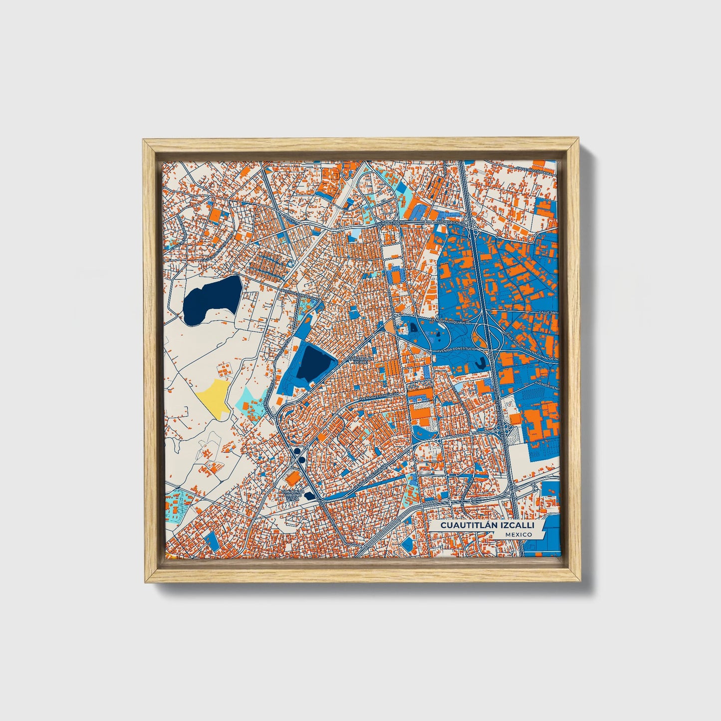Cuautitlán Izcalli Mexico Colorful City Map Canvas Print • Natural Wooden Framed