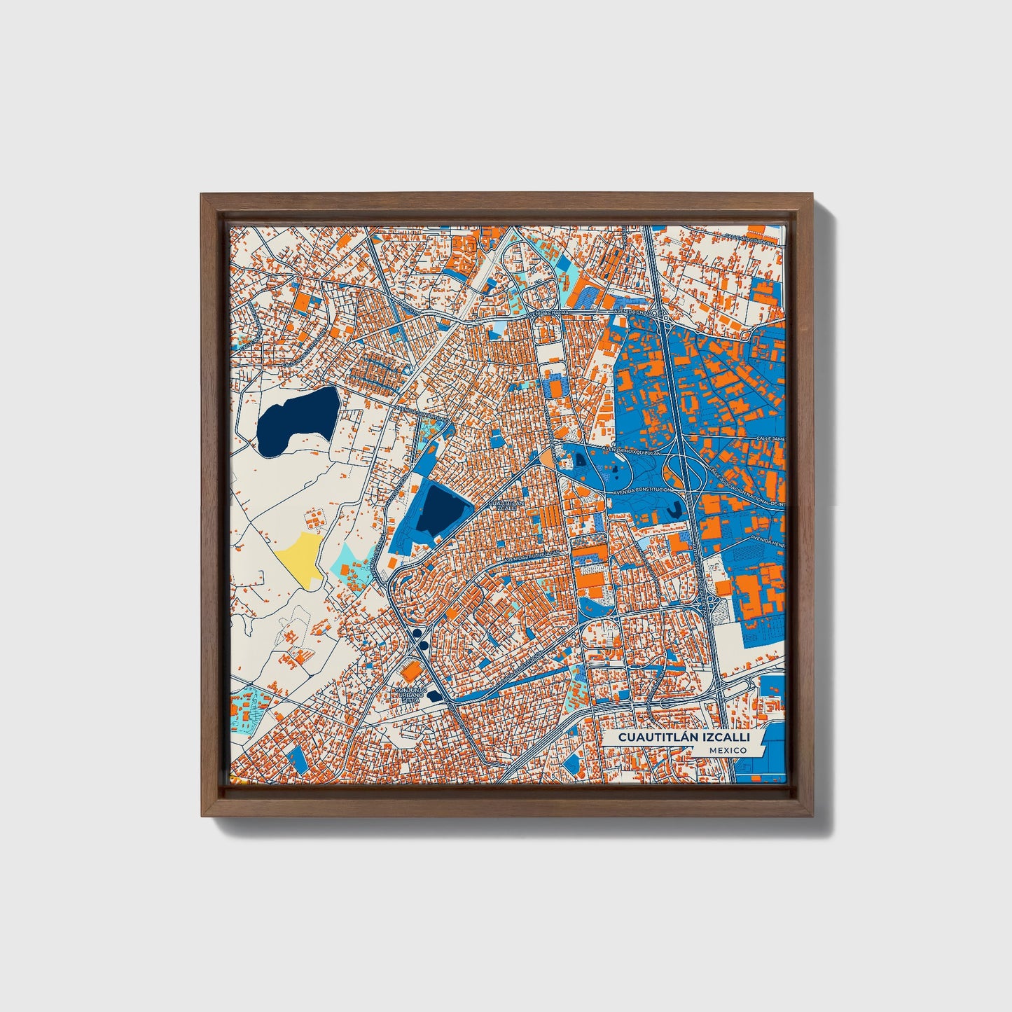Cuautitlán Izcalli Mexico Colorful City Map Canvas Print • Dark Wooden Framed
