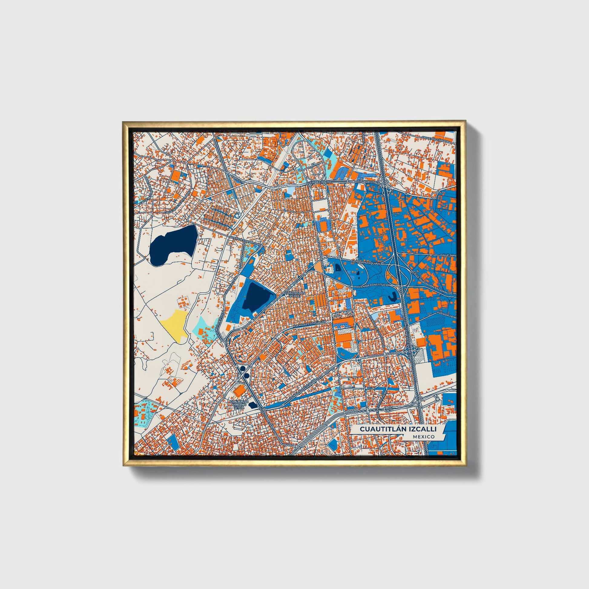 Cuautitlán Izcalli Mexico Colorful City Map Canvas Print • Gold Framed